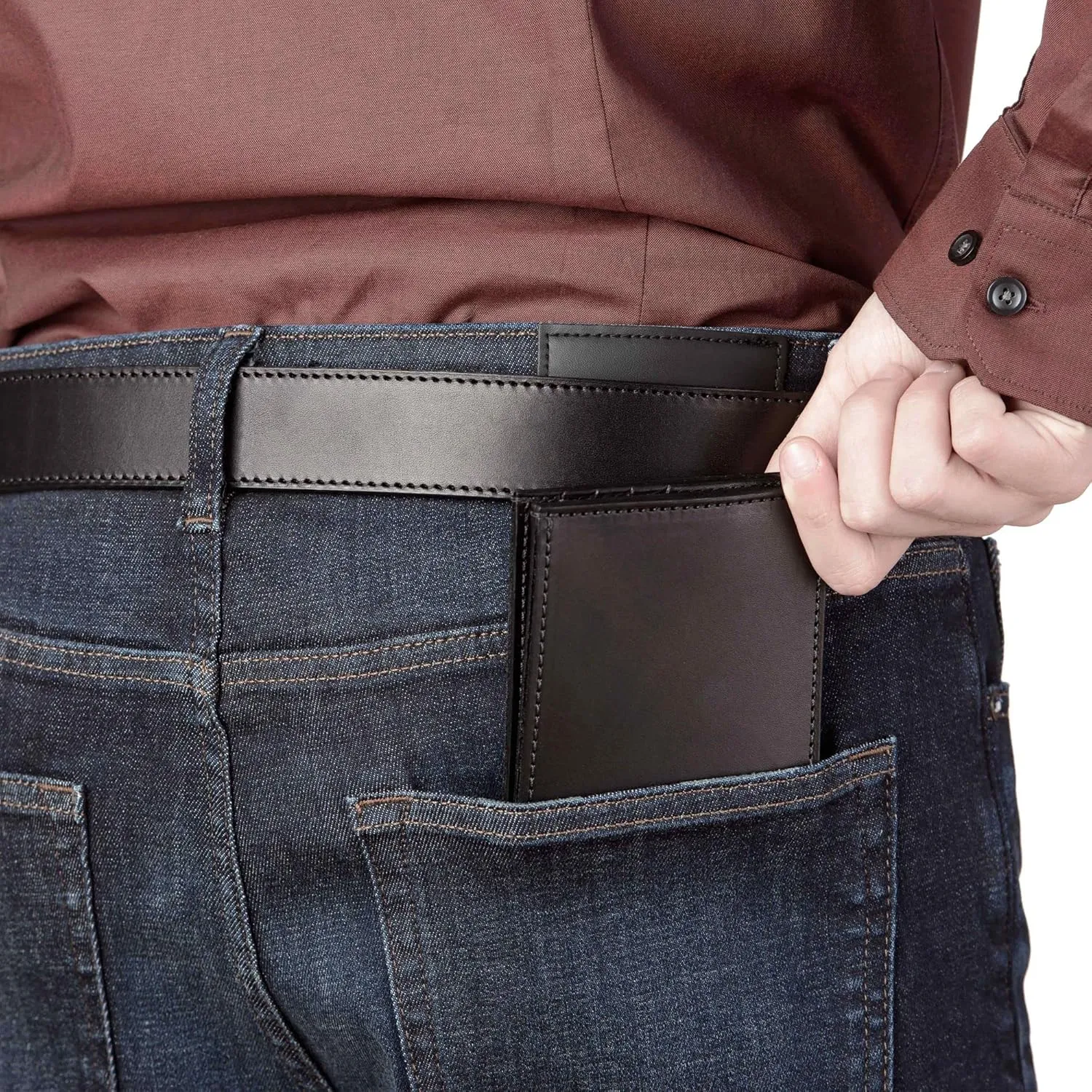 Mens Bifold Wallet Case, 8 Credit Card Holder Slots, Full Grain Bridle Genuine Leather, Made in USA, Black