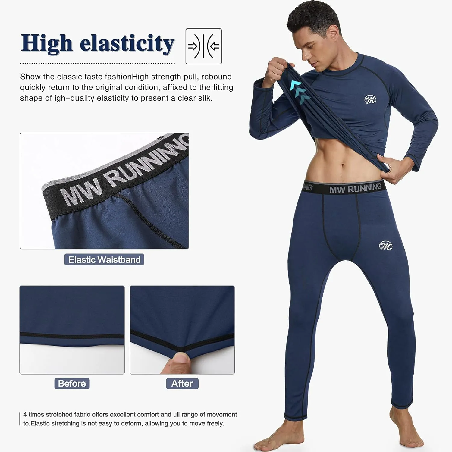 Men's Compression Base Layers Long Johns Winter Gear with Fleece Lined for Skiing