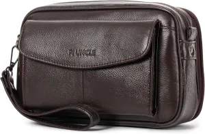 Mens Leather Clutch Organizer Wrist Bag Wallet with Credit Card Protector Slots