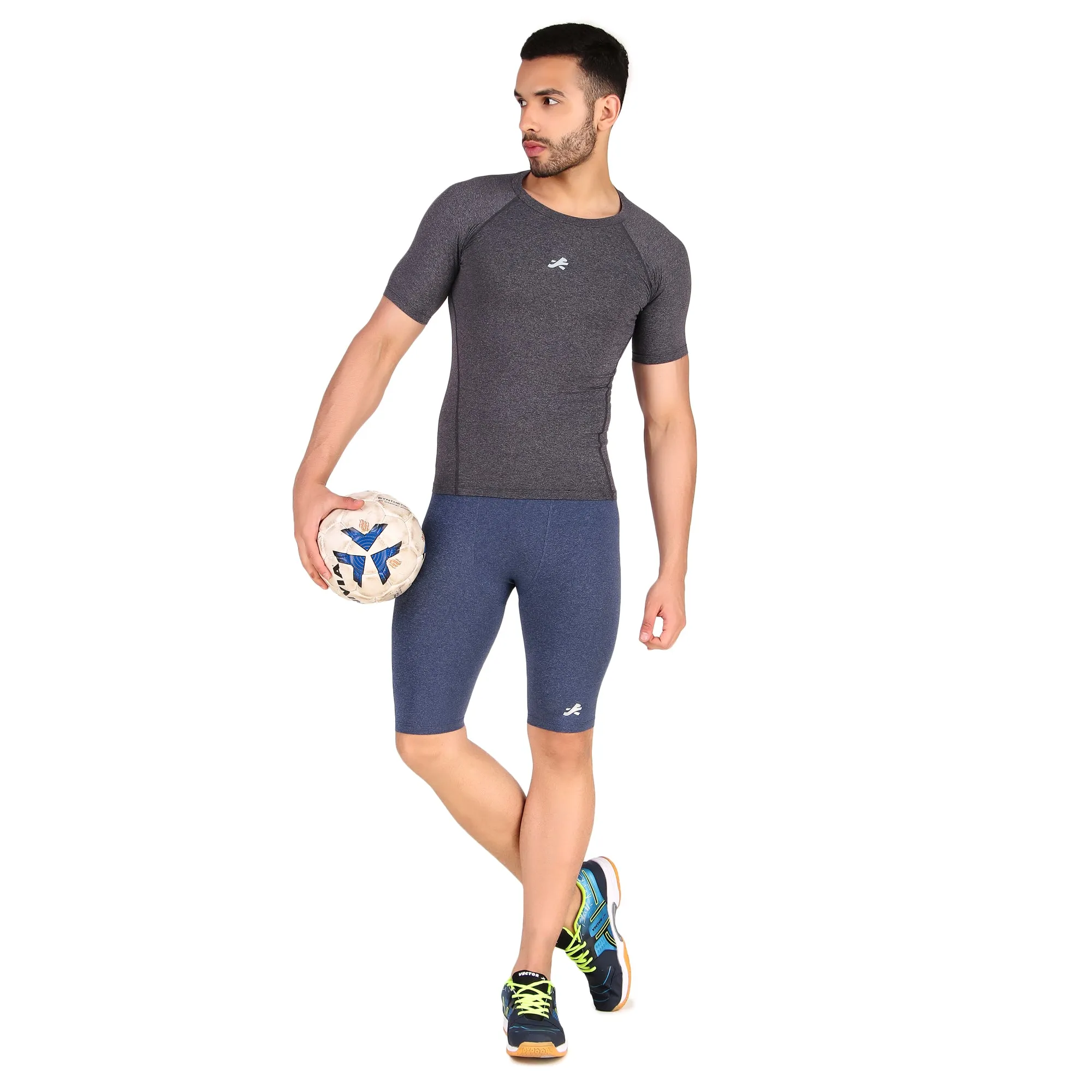 Men's Nylon Compression Shorts and Half Tights (Denim Melange)