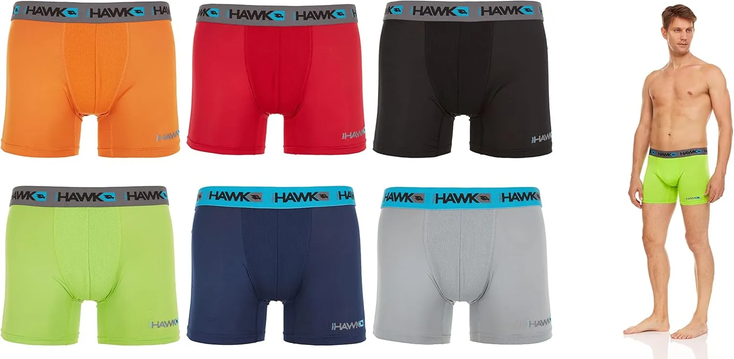 Mens Performance Boxer Briefs - SPORTY FIT Short Leg 6-Pack Mystery Colors Stretch Breathable No Fly (S-5X)