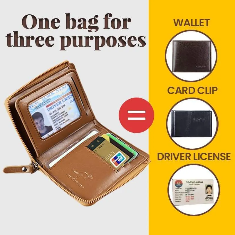 Men's RFID Blocking Carbon Fiber Wallet with Zipper Multi  Credit Card Holder Wallet Anti-Degaussing Anti-Theft Brush