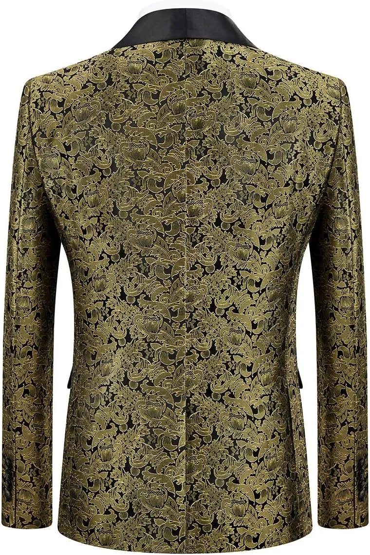 Mens Suit Slim Fit 2 Piece Formal Skinny Floral Tuxedo Suit Set Shawl Lapel for Wedding Dinner Party