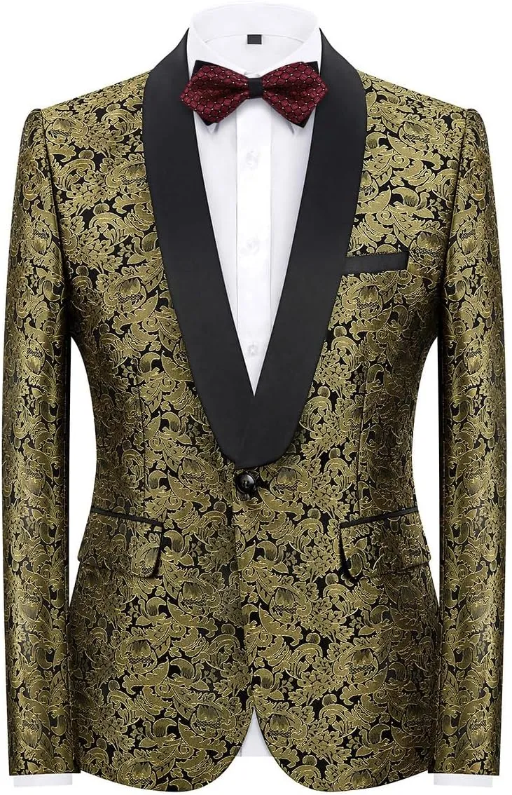 Mens Suit Slim Fit 2 Piece Formal Skinny Floral Tuxedo Suit Set Shawl Lapel for Wedding Dinner Party