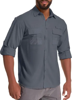 Men's Sun Protection Fishing Shirts Long Sleeve Safari Shirts UPF 50 UV Quick Dry Cooling Travel Work Shirts