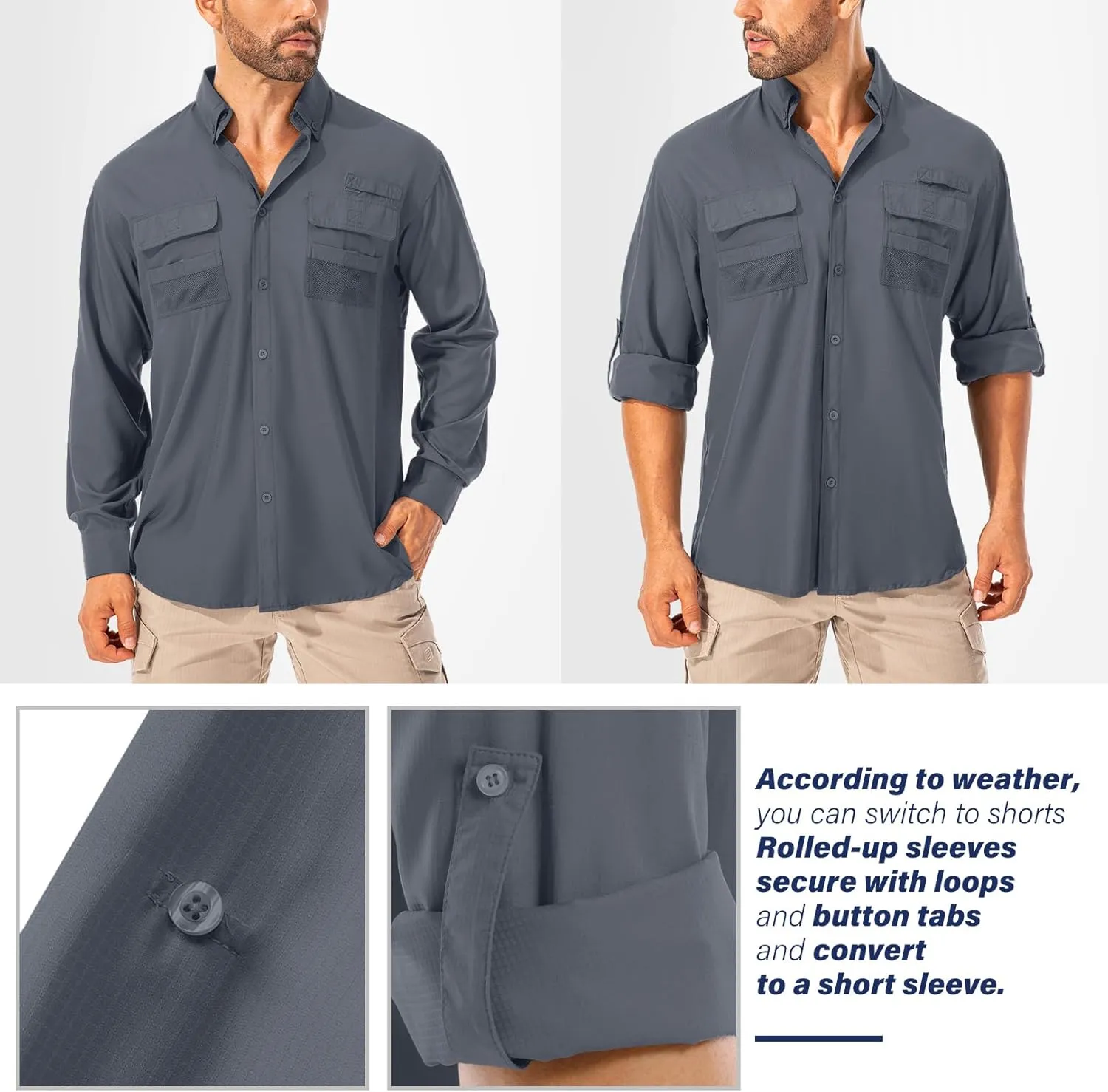 Men's Sun Protection Fishing Shirts Long Sleeve Safari Shirts UPF 50 UV Quick Dry Cooling Travel Work Shirts