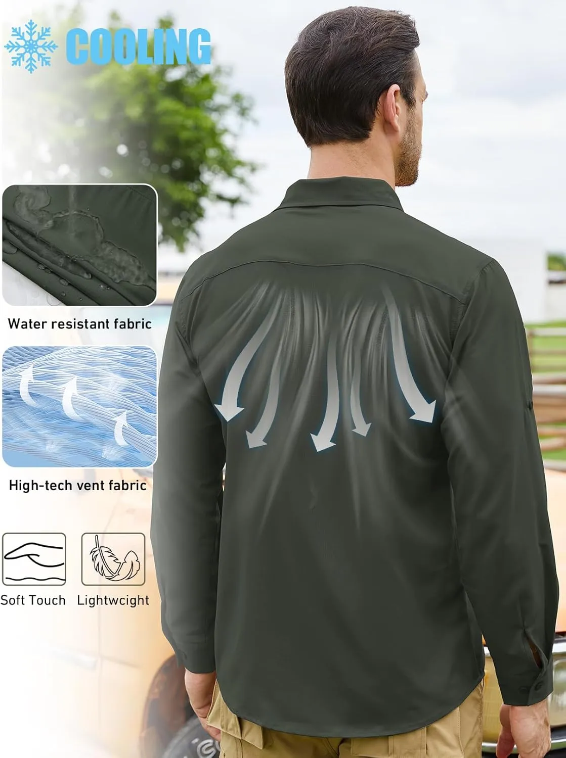 Men's Sun Protection Fishing Shirts Long Sleeve Travel UPF 50  UV Quick Dry Cooling Safari Camping Hiking Button Down Shirts