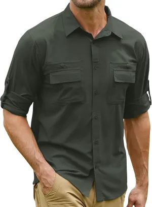 Men's Sun Protection Fishing Shirts Long Sleeve Travel UPF 50  UV Quick Dry Cooling Safari Camping Hiking Button Down Shirts