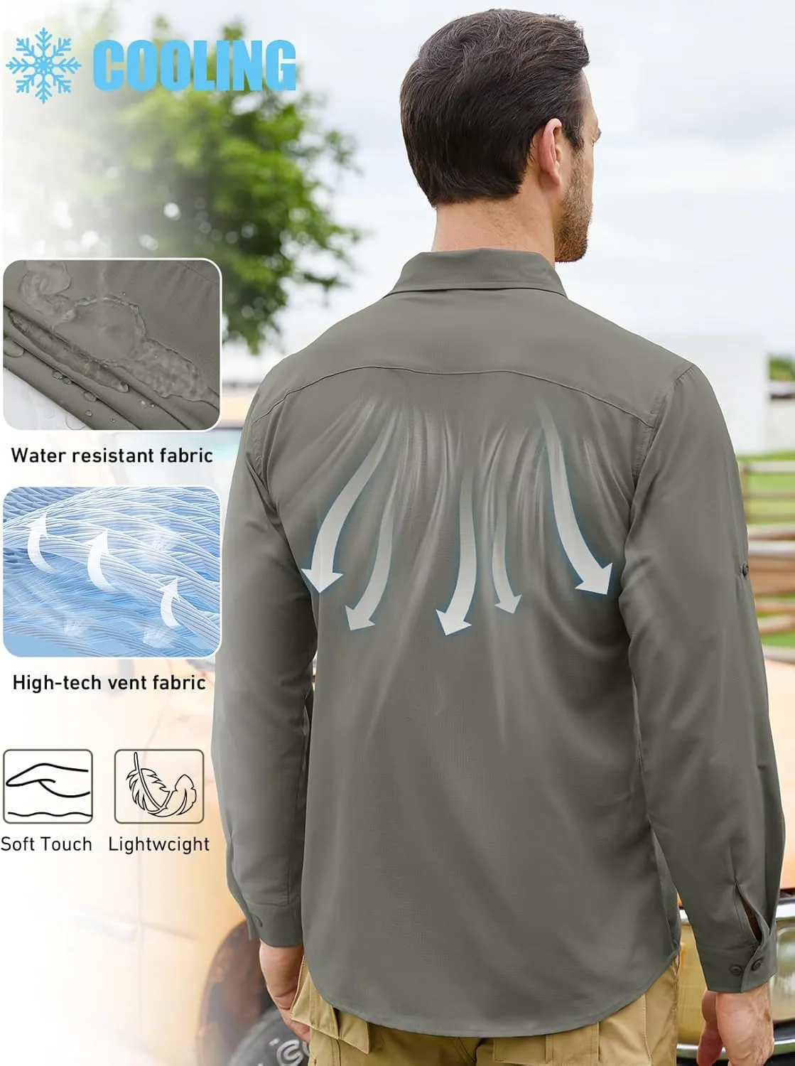 Men's Sun Protection Fishing Shirts Long Sleeve Travel UPF 50  UV Quick Dry Cooling Safari Camping Hiking Button Down Shirts