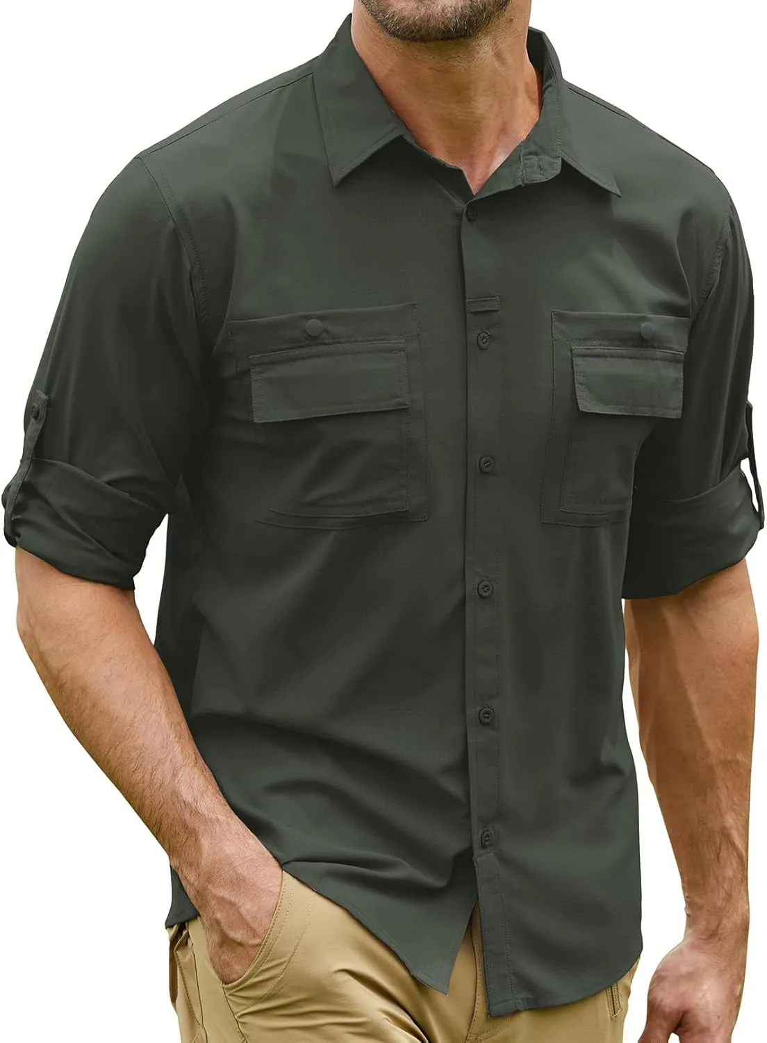 Men's Sun Protection Fishing Shirts Long Sleeve Travel UPF 50  UV Quick Dry Cooling Safari Camping Hiking Button Down Shirts