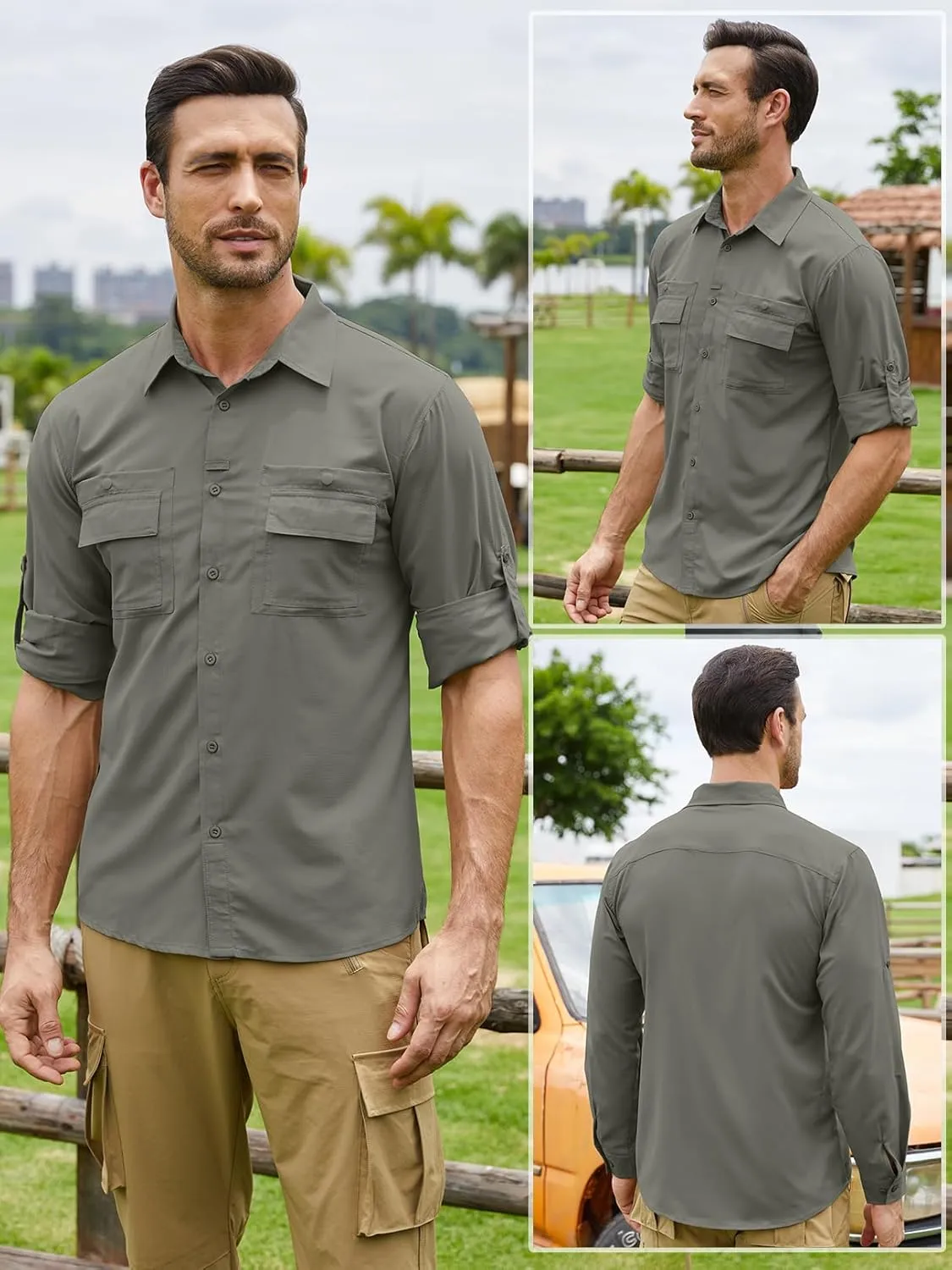 Men's Sun Protection Fishing Shirts Long Sleeve Travel UPF 50  UV Quick Dry Cooling Safari Camping Hiking Button Down Shirts