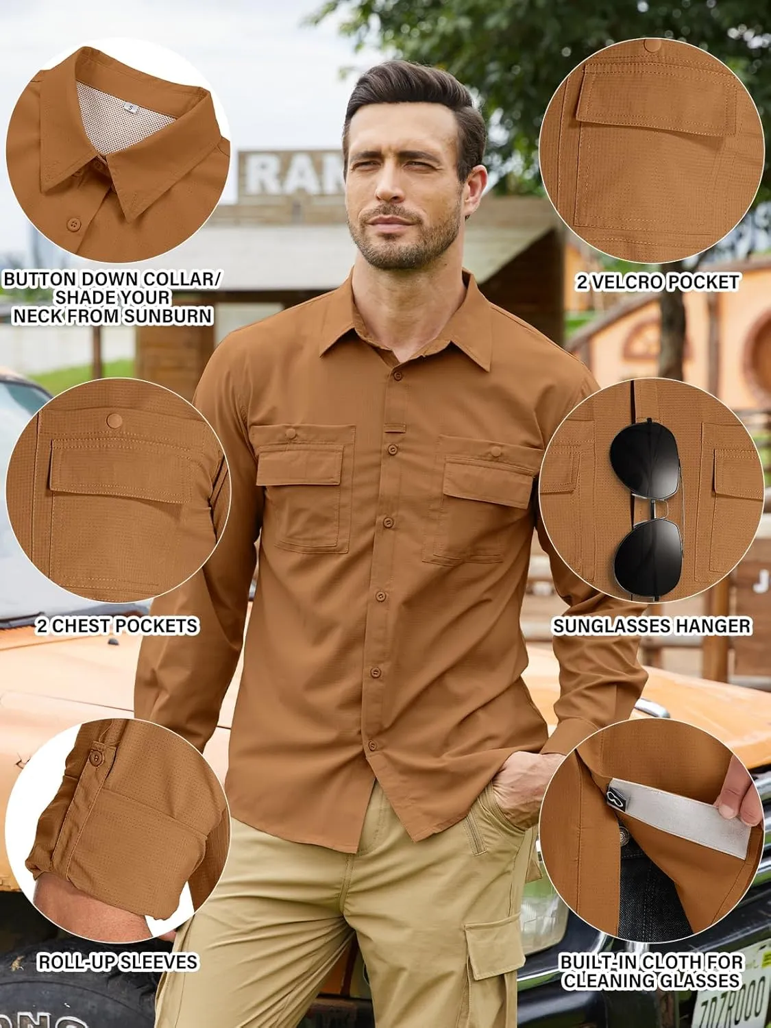Men's Sun Protection Fishing Shirts Long Sleeve Travel UPF 50  UV Quick Dry Cooling Safari Camping Hiking Button Down Shirts