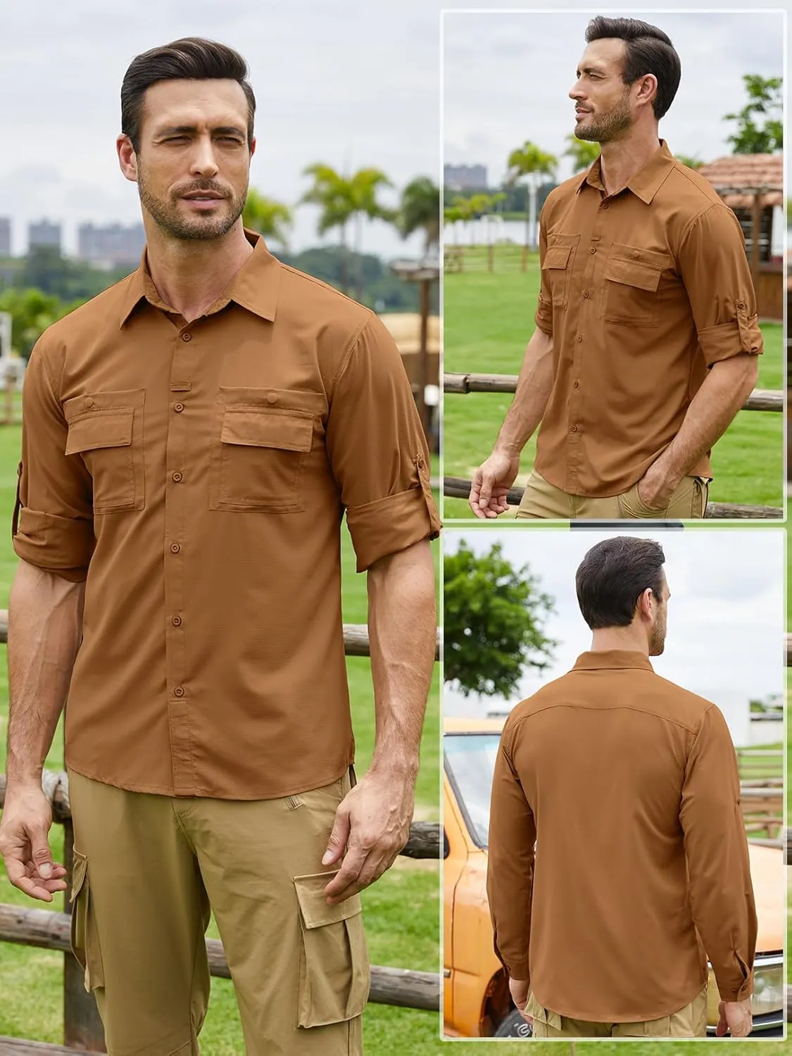 Men's Sun Protection Fishing Shirts Long Sleeve Travel UPF 50  UV Quick Dry Cooling Safari Camping Hiking Button Down Shirts