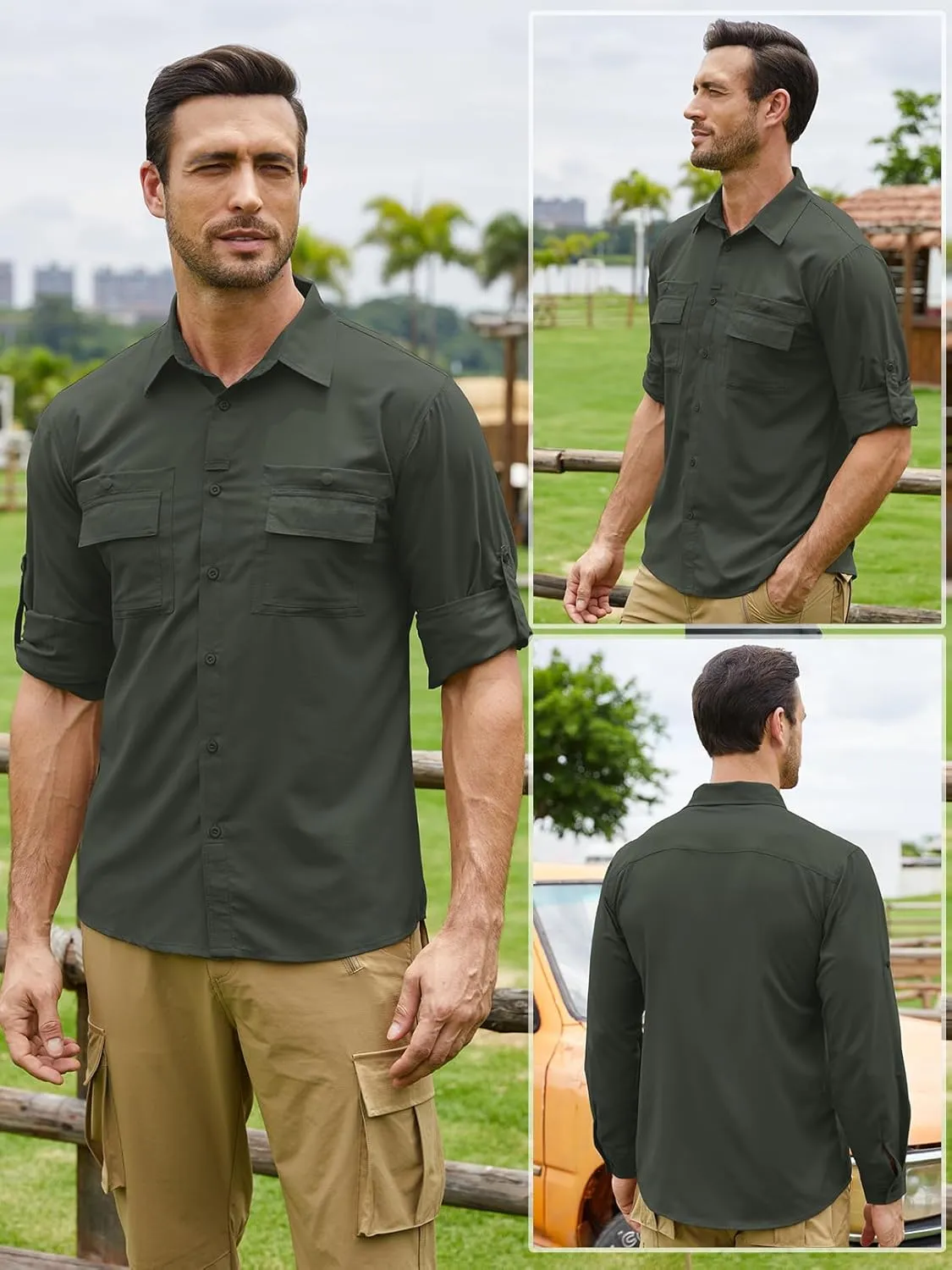 Men's Sun Protection Fishing Shirts Long Sleeve Travel UPF 50  UV Quick Dry Cooling Safari Camping Hiking Button Down Shirts