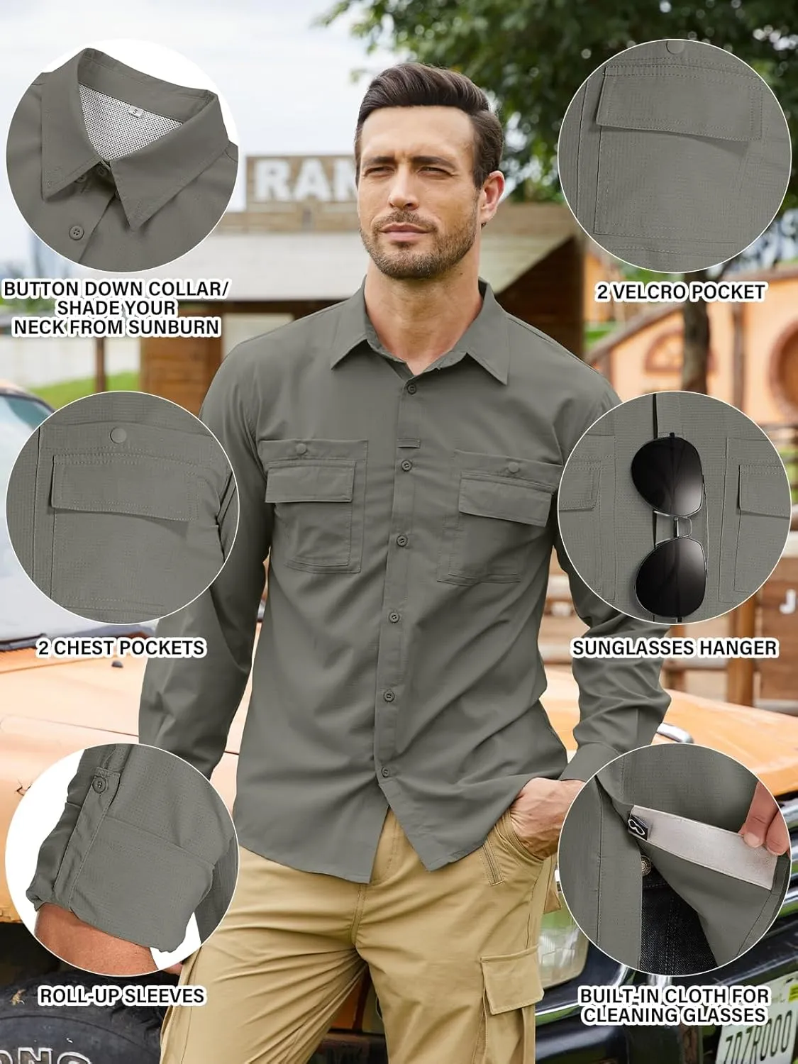 Men's Sun Protection Fishing Shirts Long Sleeve Travel UPF 50  UV Quick Dry Cooling Safari Camping Hiking Button Down Shirts