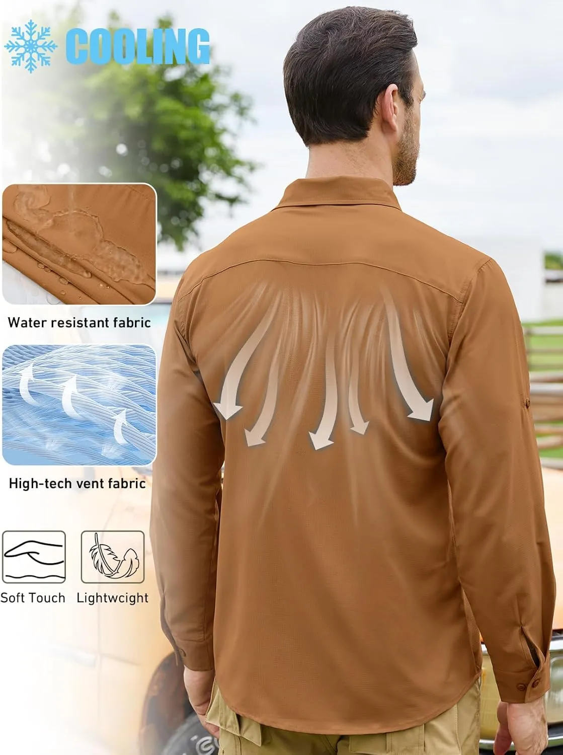 Men's Sun Protection Fishing Shirts Long Sleeve Travel UPF 50  UV Quick Dry Cooling Safari Camping Hiking Button Down Shirts