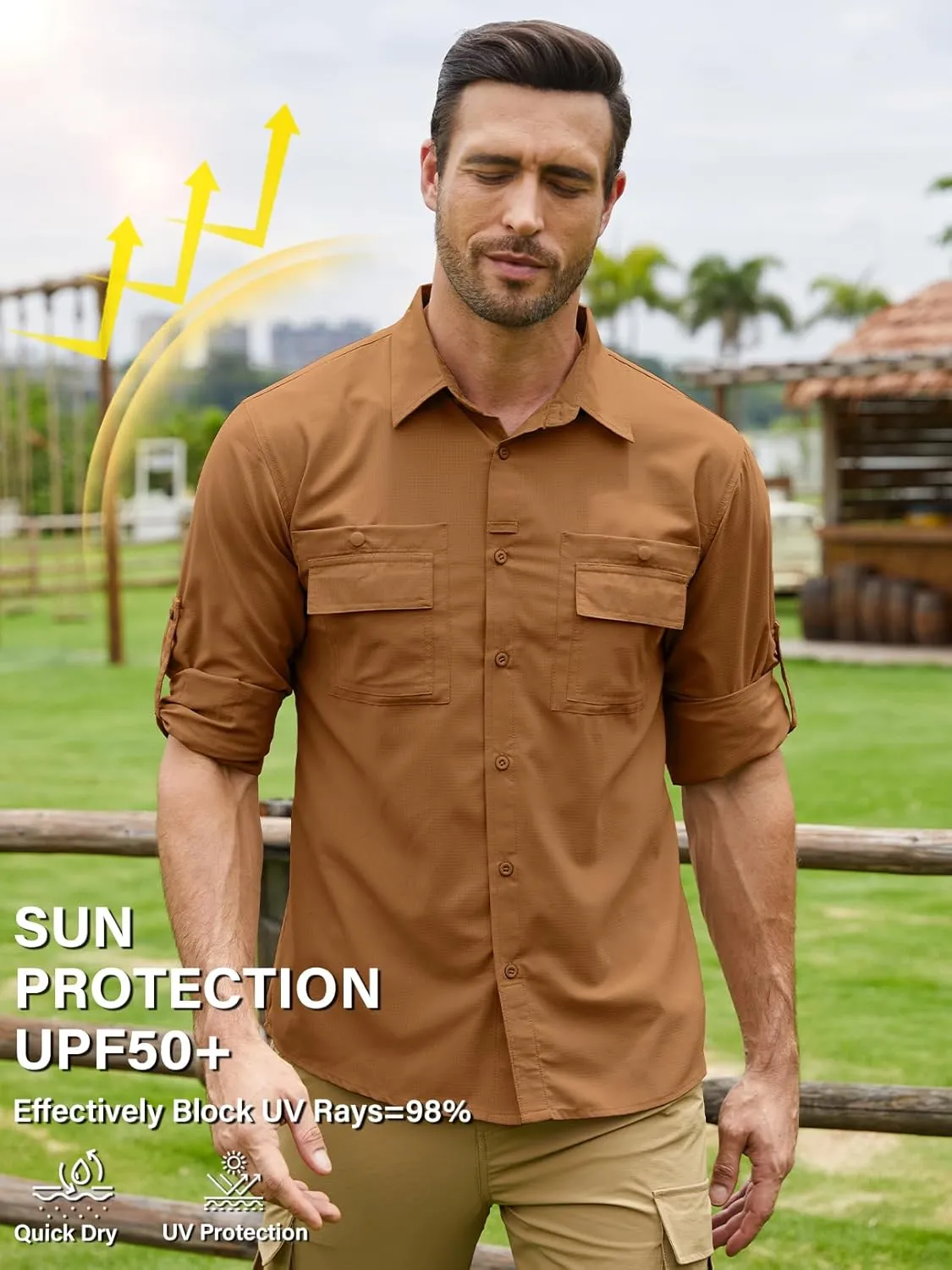 Men's Sun Protection Fishing Shirts Long Sleeve Travel UPF 50  UV Quick Dry Cooling Safari Camping Hiking Button Down Shirts