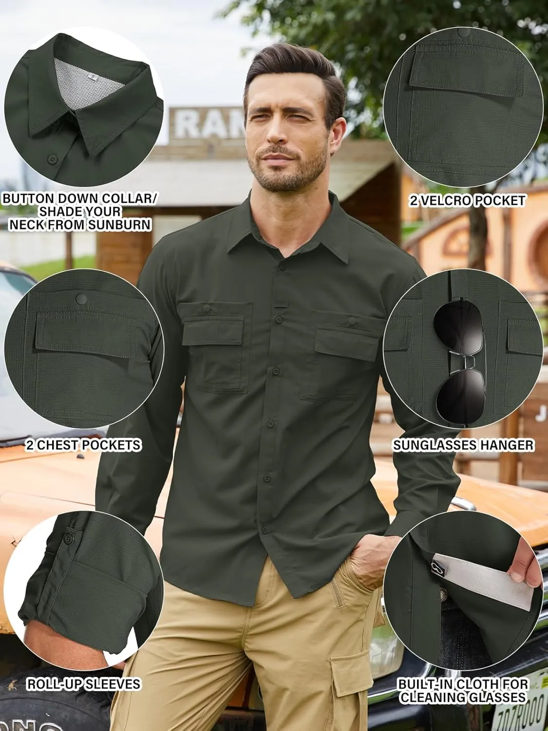 Men's Sun Protection Fishing Shirts Long Sleeve Travel UPF 50  UV Quick Dry Cooling Safari Camping Hiking Button Down Shirts