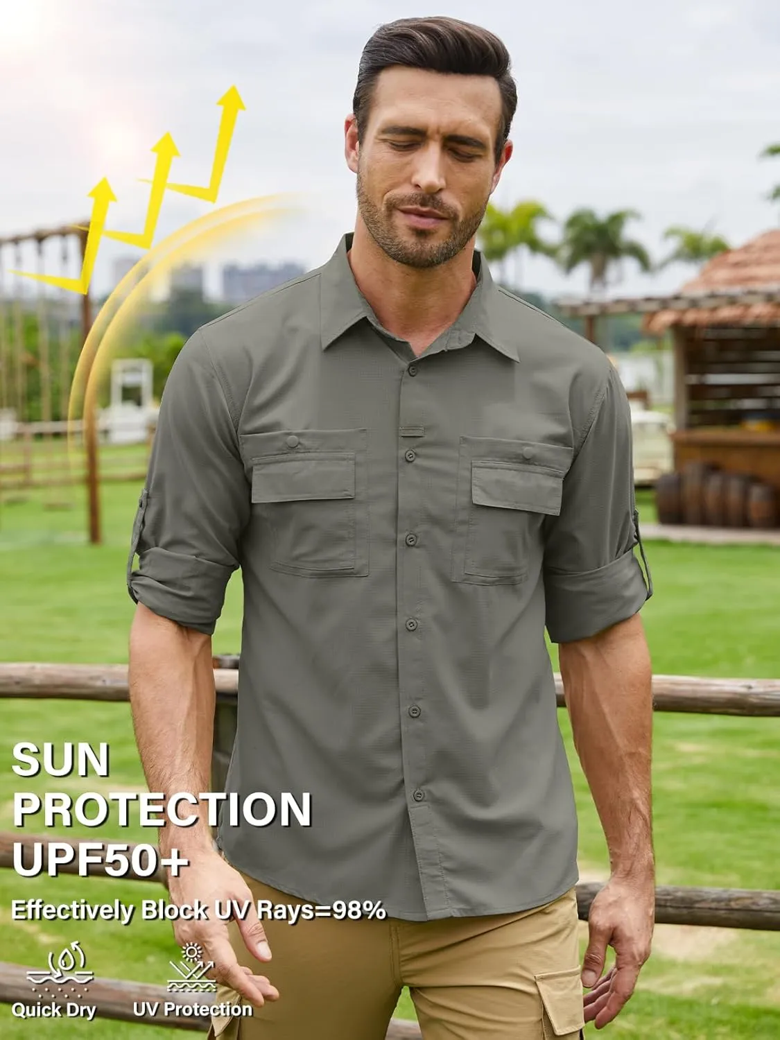Men's Sun Protection Fishing Shirts Long Sleeve Travel UPF 50  UV Quick Dry Cooling Safari Camping Hiking Button Down Shirts