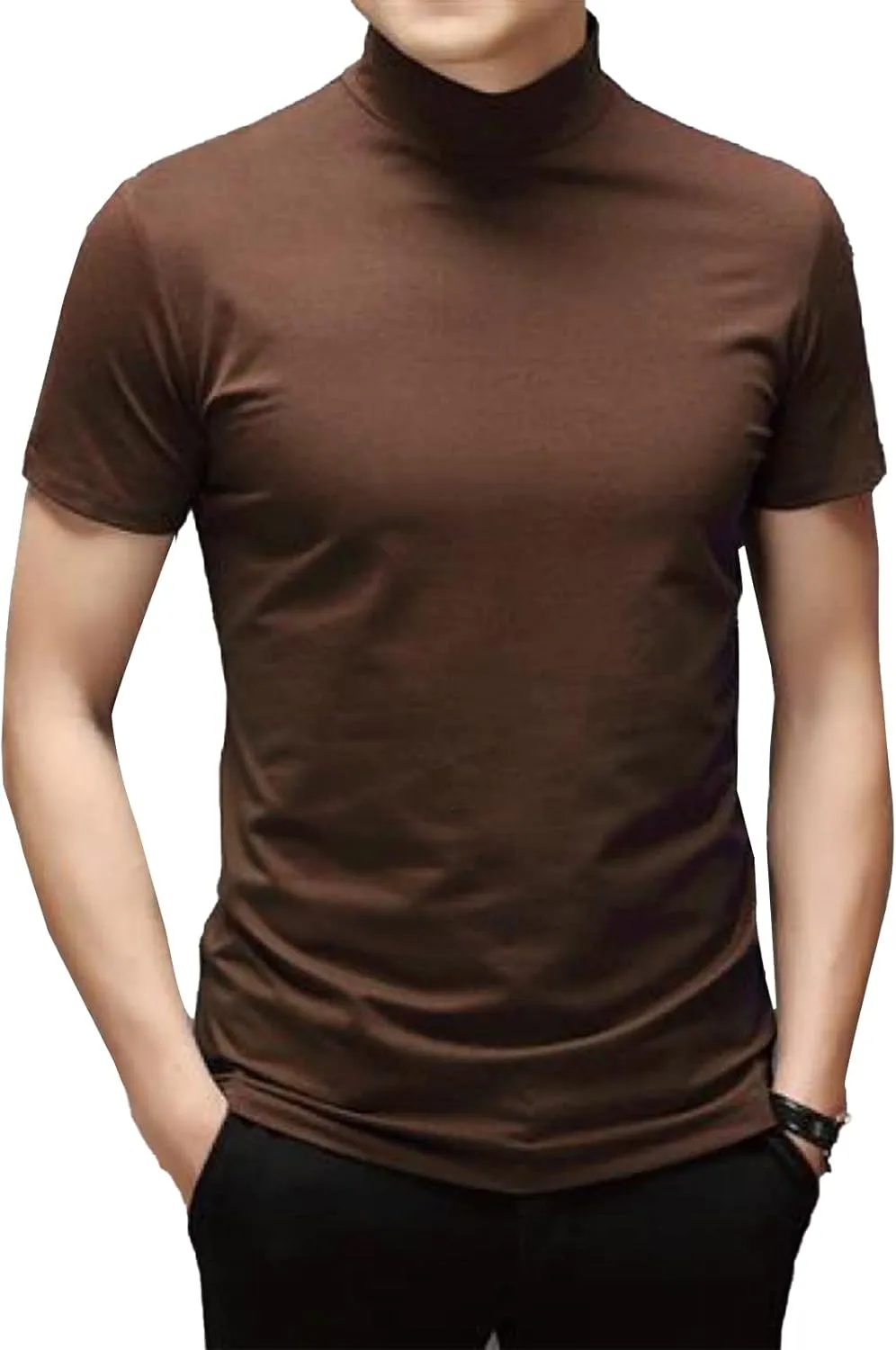 Mens T Shirt Short Sleeve Basic Mock Turtleneck Slim Fit Undershirt Pullover Thermal Solid Tops