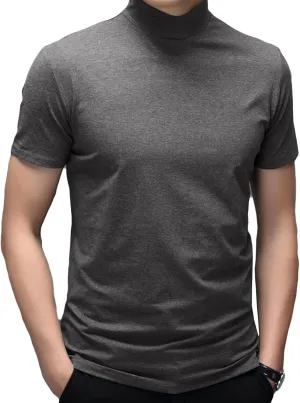 Mens T Shirt Short Sleeve Basic Mock Turtleneck Slim Fit Undershirt Pullover Thermal Solid Tops