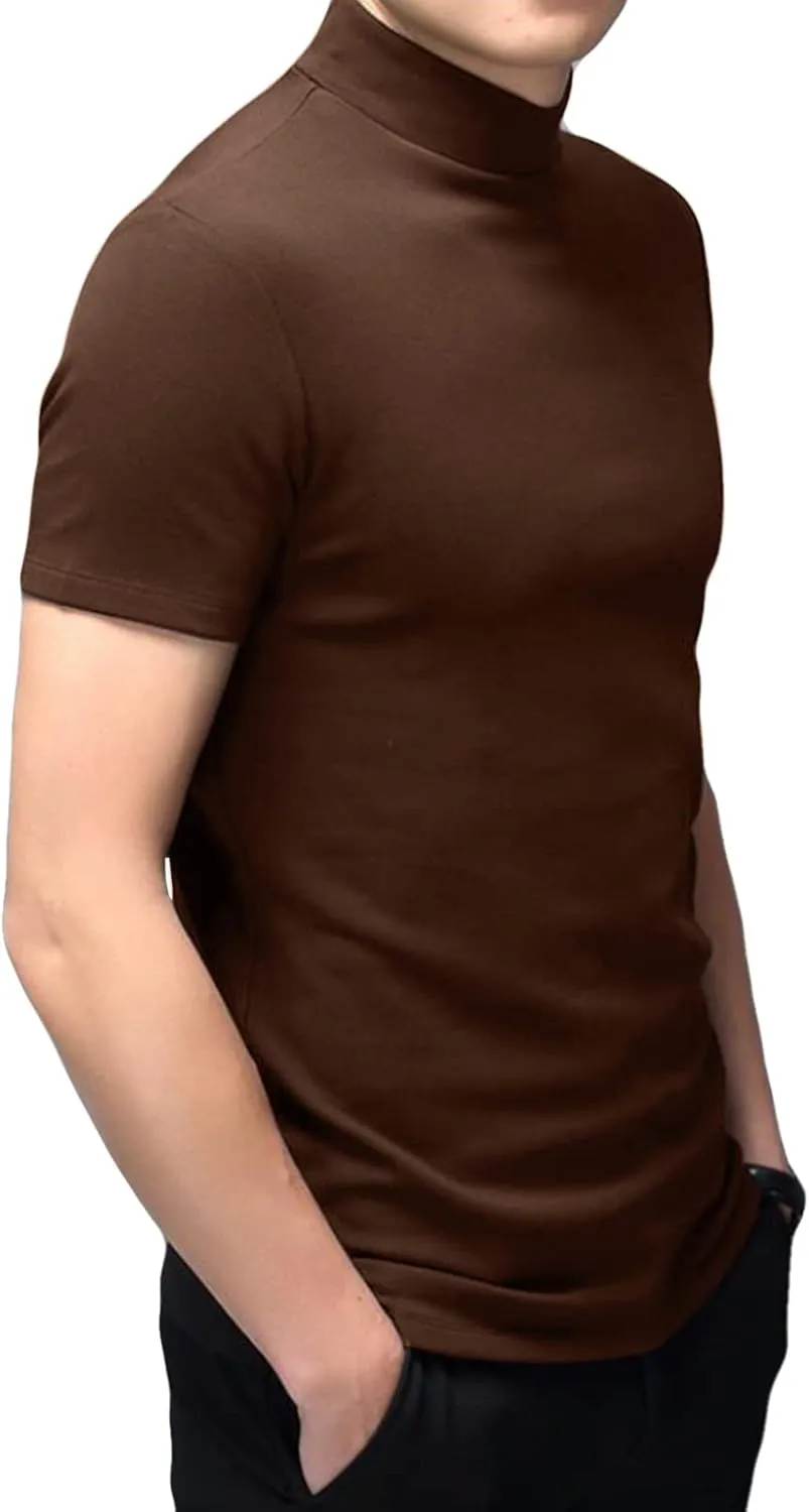 Mens T Shirt Short Sleeve Basic Mock Turtleneck Slim Fit Undershirt Pullover Thermal Solid Tops