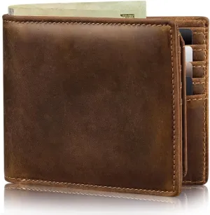 Mens Wallet Genuine Leather Bifold RFID Blocking Wallet for Men with 2 ID Windows 11 Card Holders 2 cash pockets 1 Gift Box