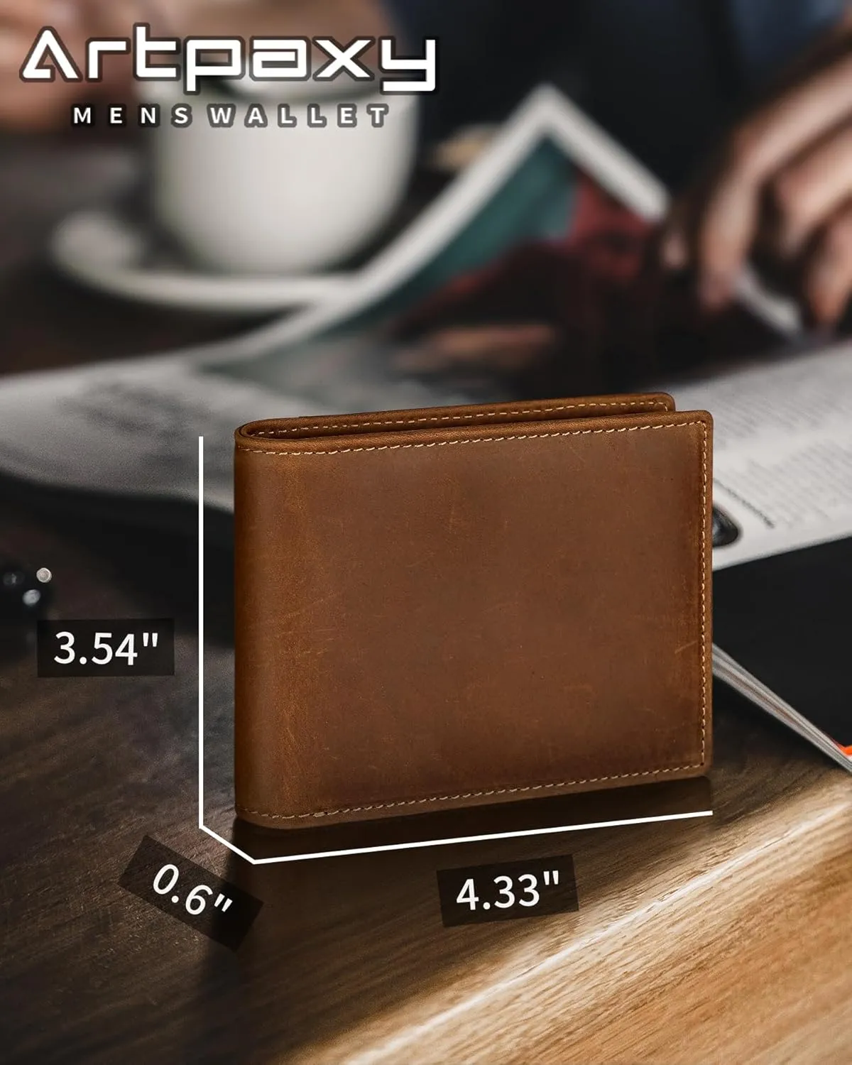 Mens Wallet Genuine Leather Bifold RFID Blocking Wallet for Men with 2 ID Windows 11 Card Holders 2 cash pockets 1 Gift Box