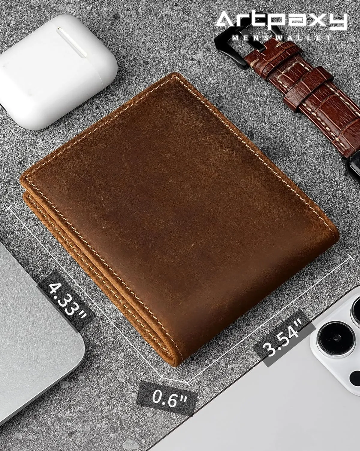 Mens Wallet Genuine Leather Bifold RFID Blocking Wallet for Men with 2 ID Windows 11 Card Holders 2 cash pockets 1 Gift Box