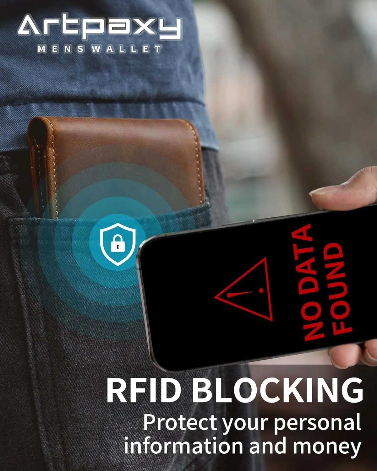 Mens Wallet Genuine Leather Bifold RFID Blocking Wallet for Men with 2 ID Windows 11 Card Holders 2 cash pockets 1 Gift Box