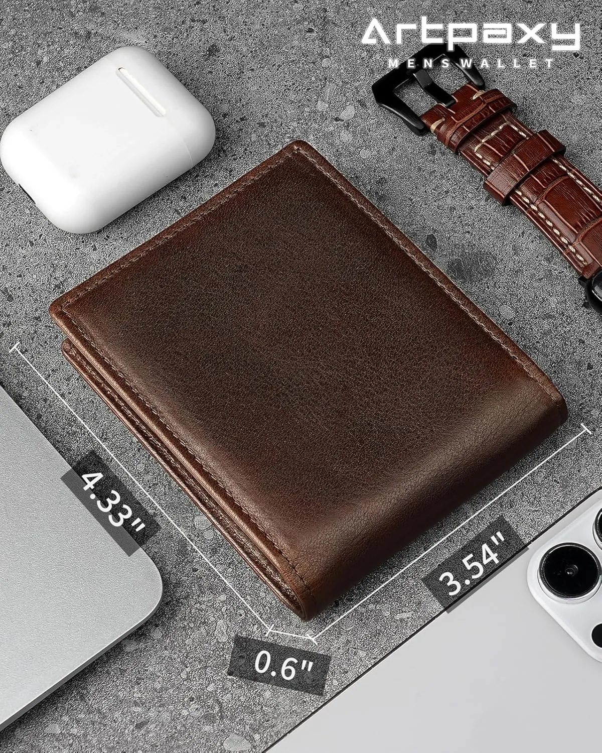 Mens Wallet Genuine Leather Bifold RFID Blocking Wallet for Men with 2 ID Windows 11 Card Holders 2 cash pockets 1 Gift Box