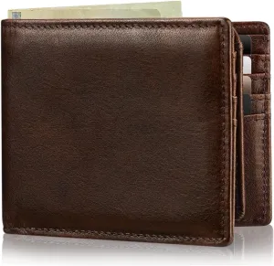 Mens Wallet Genuine Leather Bifold RFID Blocking Wallet for Men with 2 ID Windows 11 Card Holders 2 cash pockets 1 Gift Box