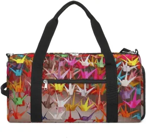 Mens Womens Gym Bag, Origami Paper Cranes Print Duffle Bags,travel Gym Duffle Bag,garment Duffle Bag,gym Bag with Shoe Compartment