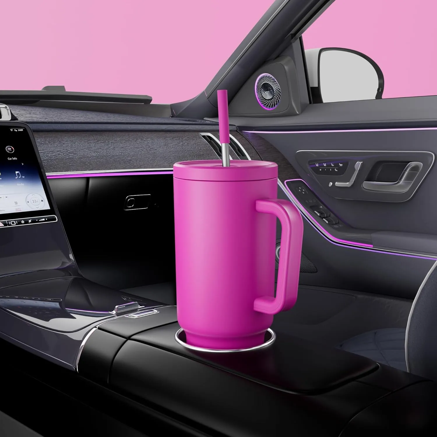 Meoky 40 oz Tumbler with Handle and Straw: Stainless Steel Insulated Tumbler with Lid and Straw - 100% Leak Proof Tumbler for Car Cup Holders - Travelers Commuters Workers, Barbie