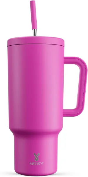 Meoky 40 oz Tumbler with Handle and Straw: Stainless Steel Insulated Tumbler with Lid and Straw - 100% Leak Proof Tumbler for Car Cup Holders - Travelers Commuters Workers, Barbie