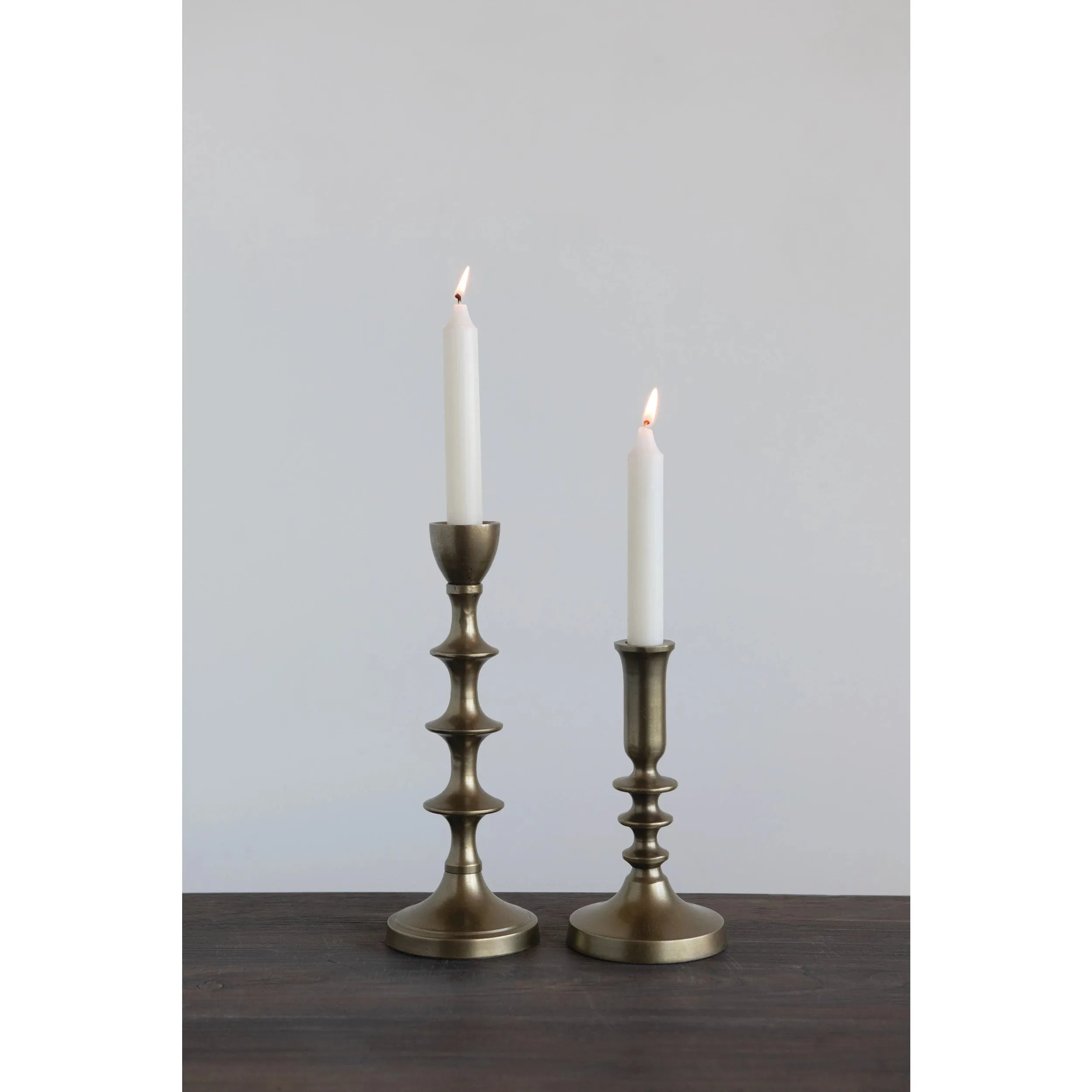 Metal Taper Holders with Antique Finish, Set of 2