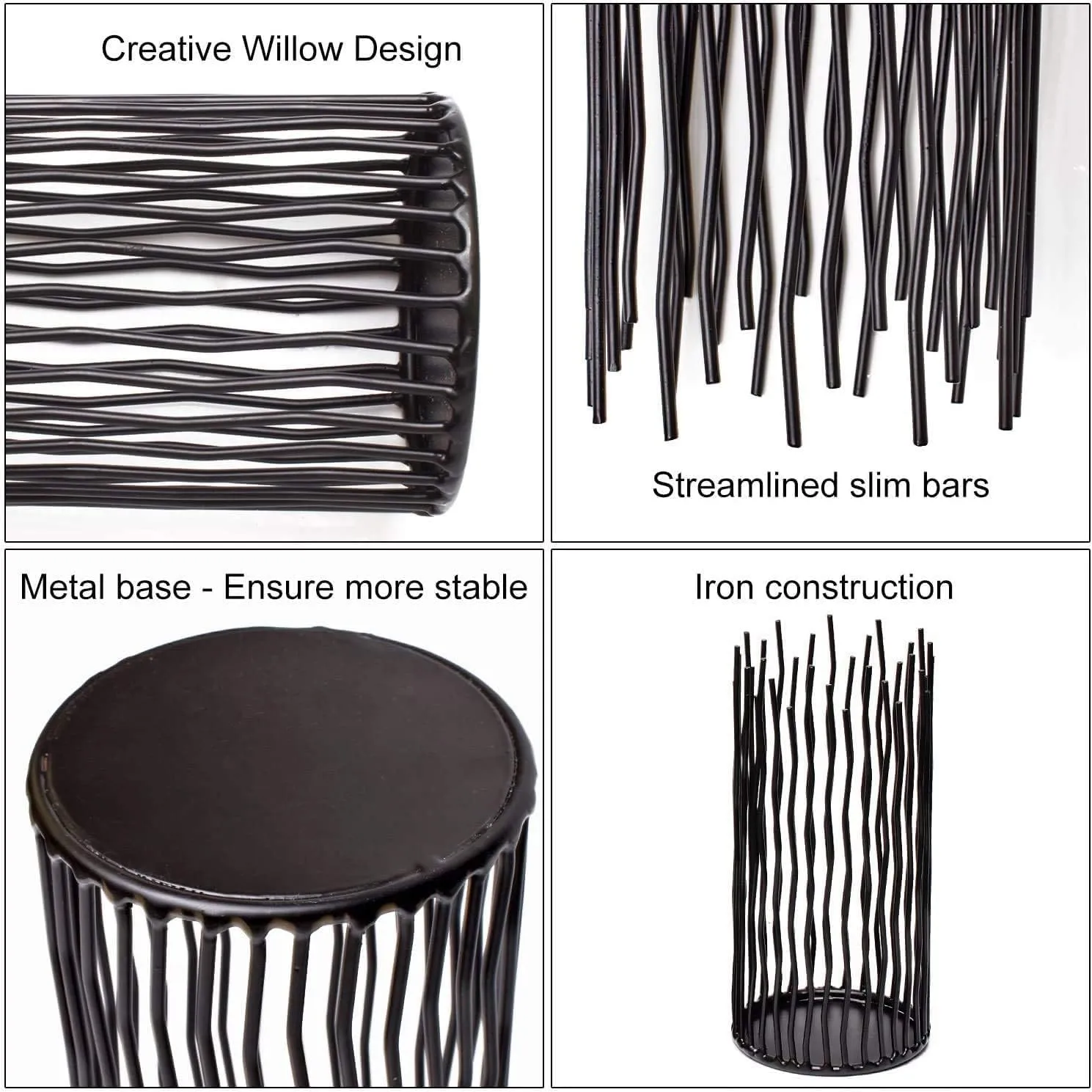 Metal Wire Willow Pillar Candle Holder Set of 3, Creative Wire Cage Candleholder Set for Fireplace Mantel Decoration, 8/10/12 inch Black Tealight Lanterns for Table Centerpiece