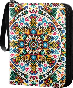 Mexican Colorful Pattern Card Binder 4-Pockets, 400 Pockets Card Holder with 50 Removable Sleeves, Trading Card Collector Zipper Album Holder, Collector Album