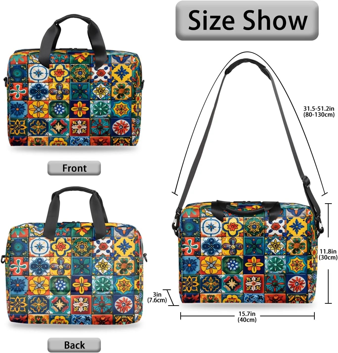 Mexican Talavera Ceramic Tile Laptop Sleeve Case 14 15 15.6 inch, Mexican Talavera Ceramic Tile Laptop Briefcase Shoulder Bag Waterproof Travel Computer Cover Carrying Bags
