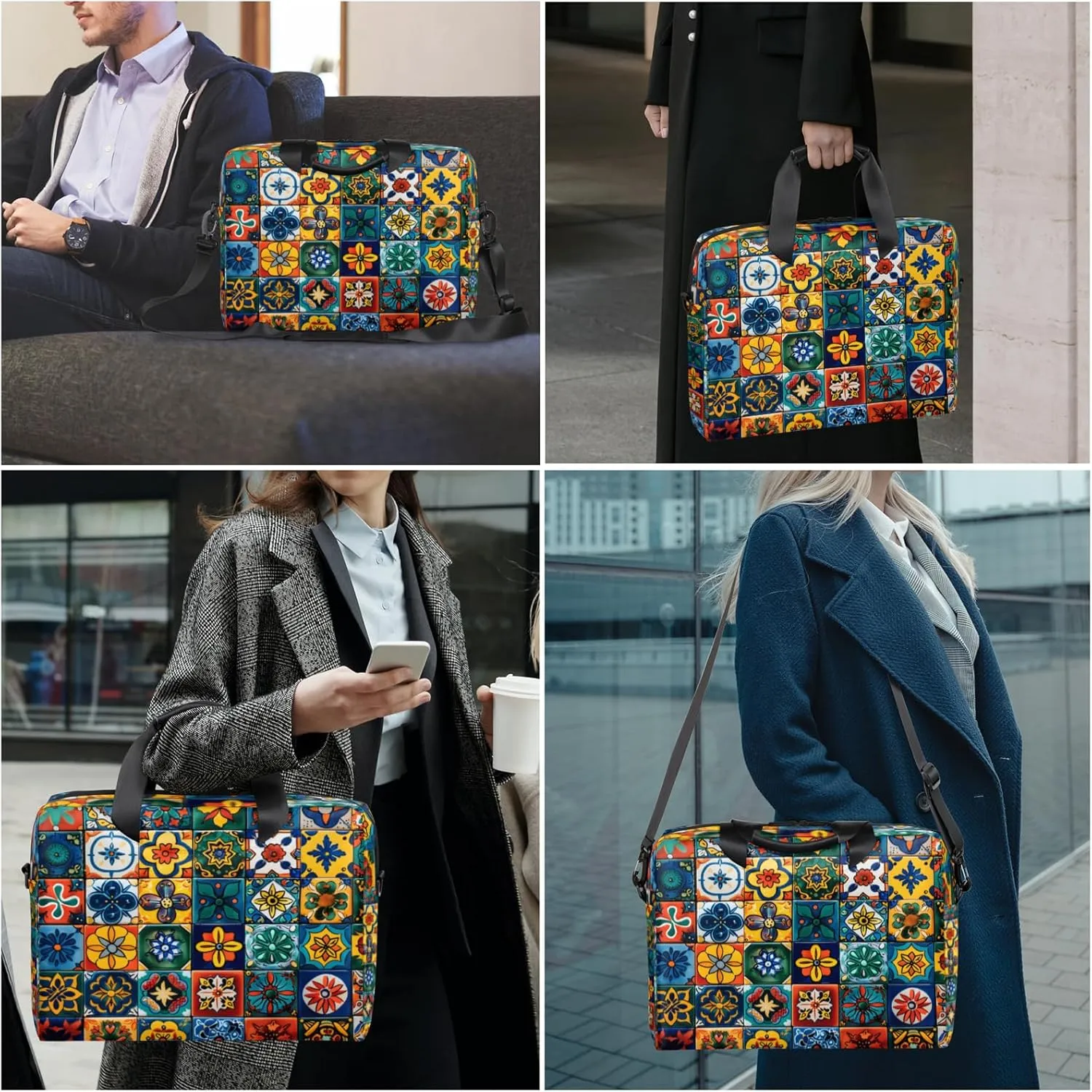 Mexican Talavera Ceramic Tile Laptop Sleeve Case 14 15 15.6 inch, Mexican Talavera Ceramic Tile Laptop Briefcase Shoulder Bag Waterproof Travel Computer Cover Carrying Bags