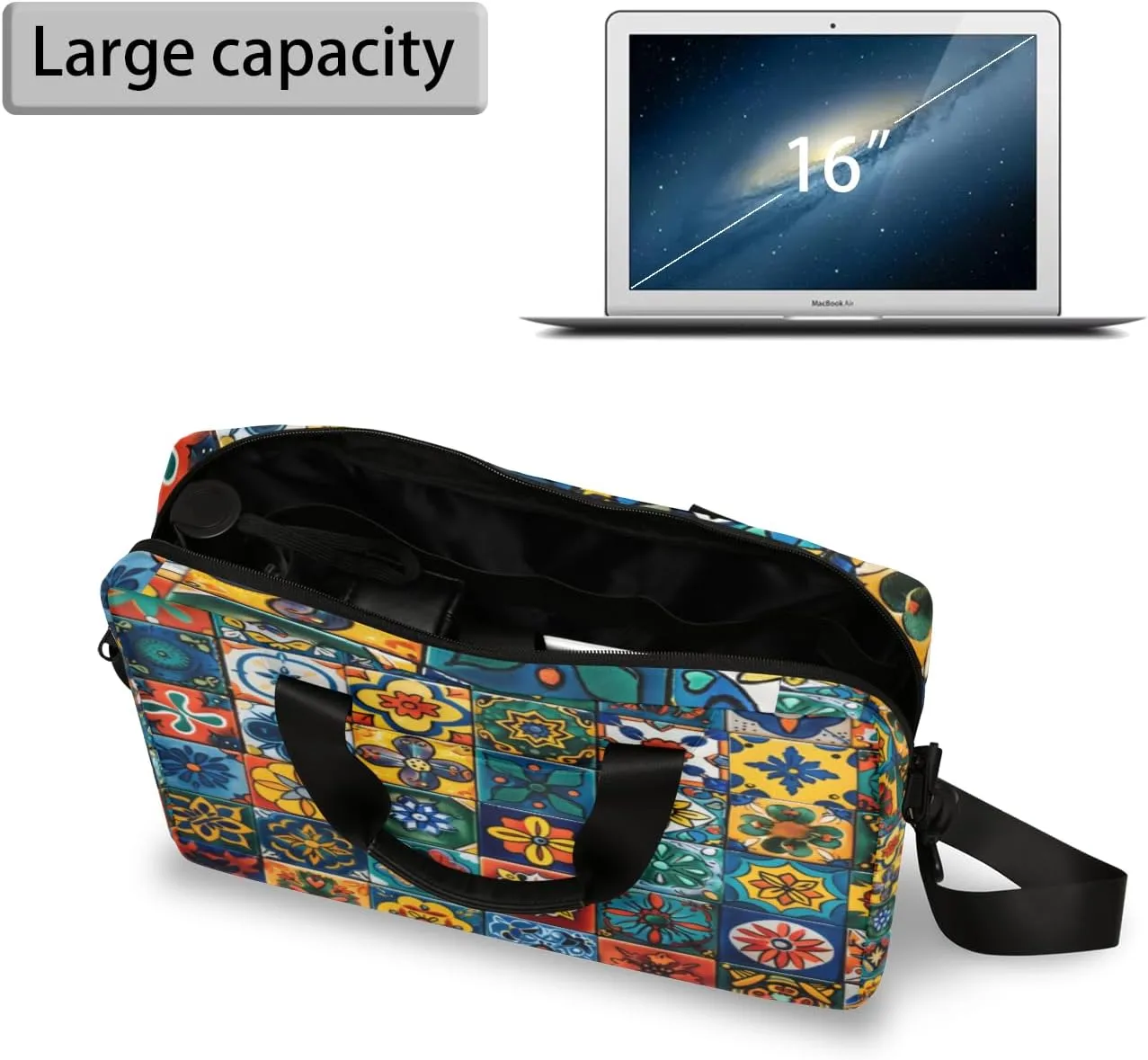Mexican Talavera Ceramic Tile Laptop Sleeve Case 14 15 15.6 inch, Mexican Talavera Ceramic Tile Laptop Briefcase Shoulder Bag Waterproof Travel Computer Cover Carrying Bags
