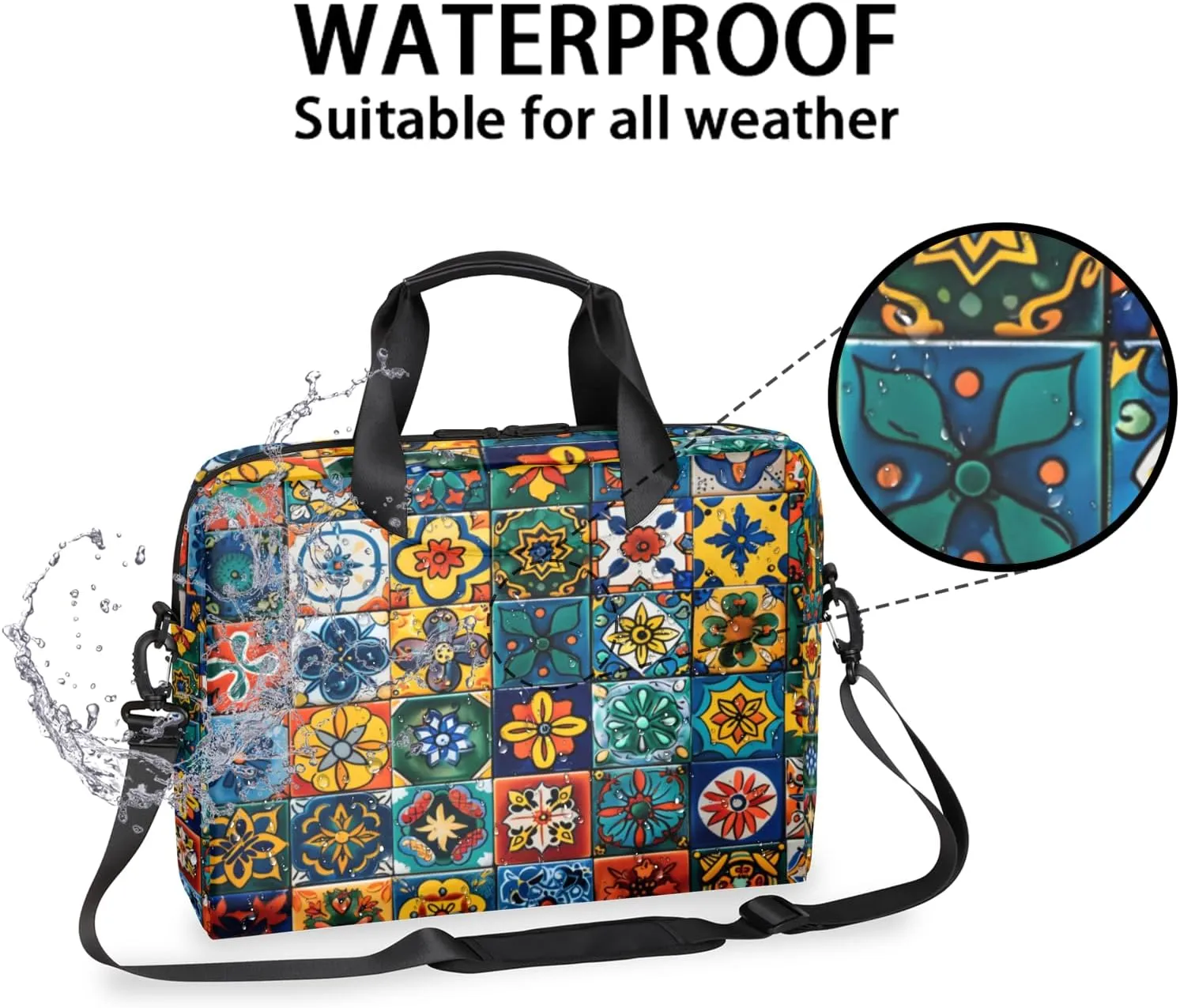 Mexican Talavera Ceramic Tile Laptop Sleeve Case 14 15 15.6 inch, Mexican Talavera Ceramic Tile Laptop Briefcase Shoulder Bag Waterproof Travel Computer Cover Carrying Bags