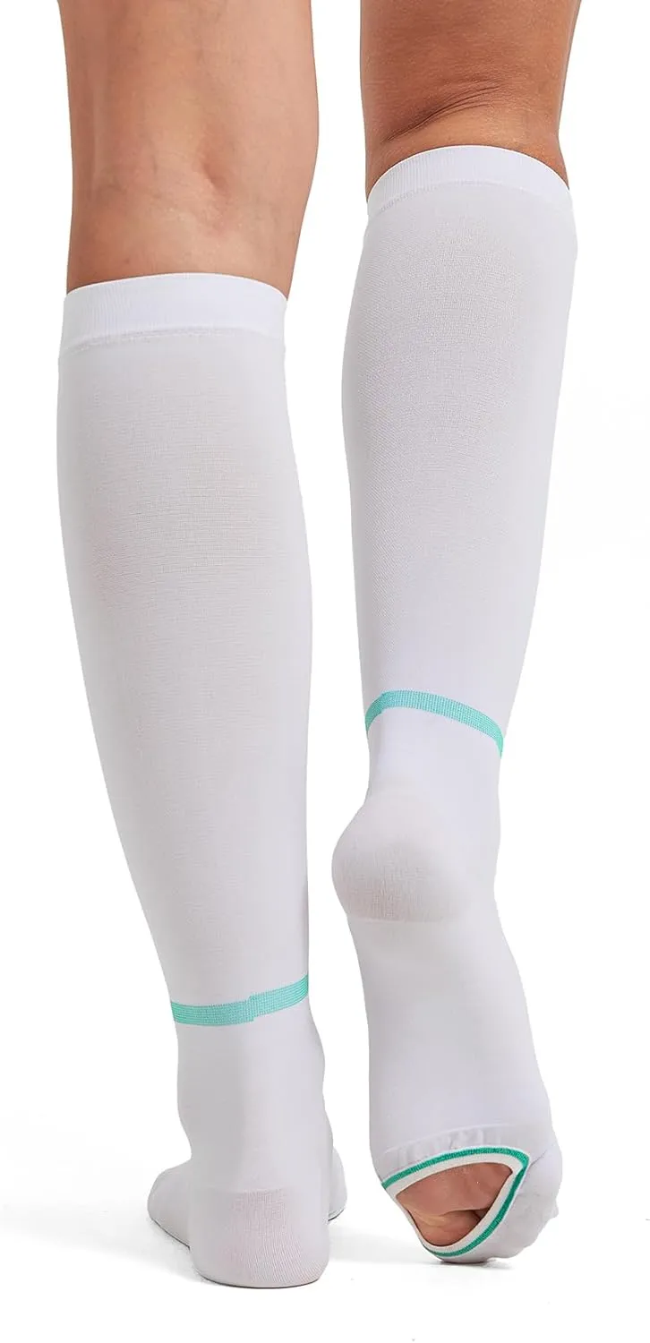MGANG Ted Hose Knee High Anti Embolism Compression Stockings for Women & Men, Surgical Compression Stockings, 15-20 mmHg Compression TED Hose Socks with Inspect Toe Hole, 1 Pair, White L