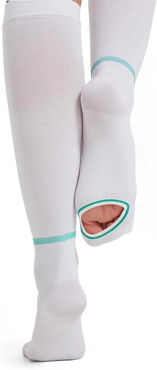 MGANG Ted Hose Knee High Anti Embolism Compression Stockings for Women & Men, Surgical Compression Stockings, 15-20 mmHg Compression TED Hose Socks with Inspect Toe Hole, 1 Pair, White L