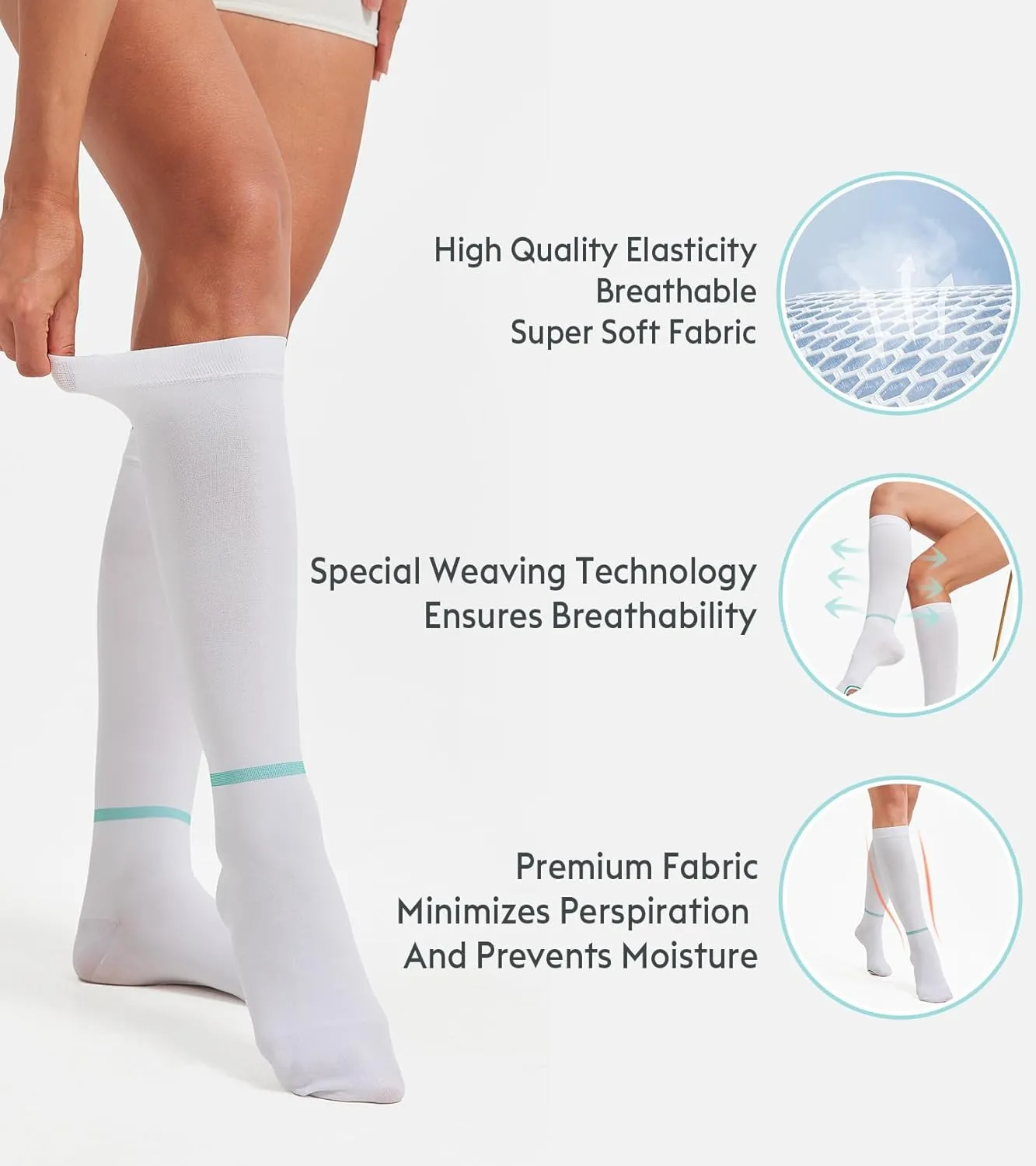 MGANG Ted Hose Knee High Anti Embolism Compression Stockings for Women & Men, Surgical Compression Stockings, 15-20 mmHg Compression TED Hose Socks with Inspect Toe Hole, 1 Pair, White L