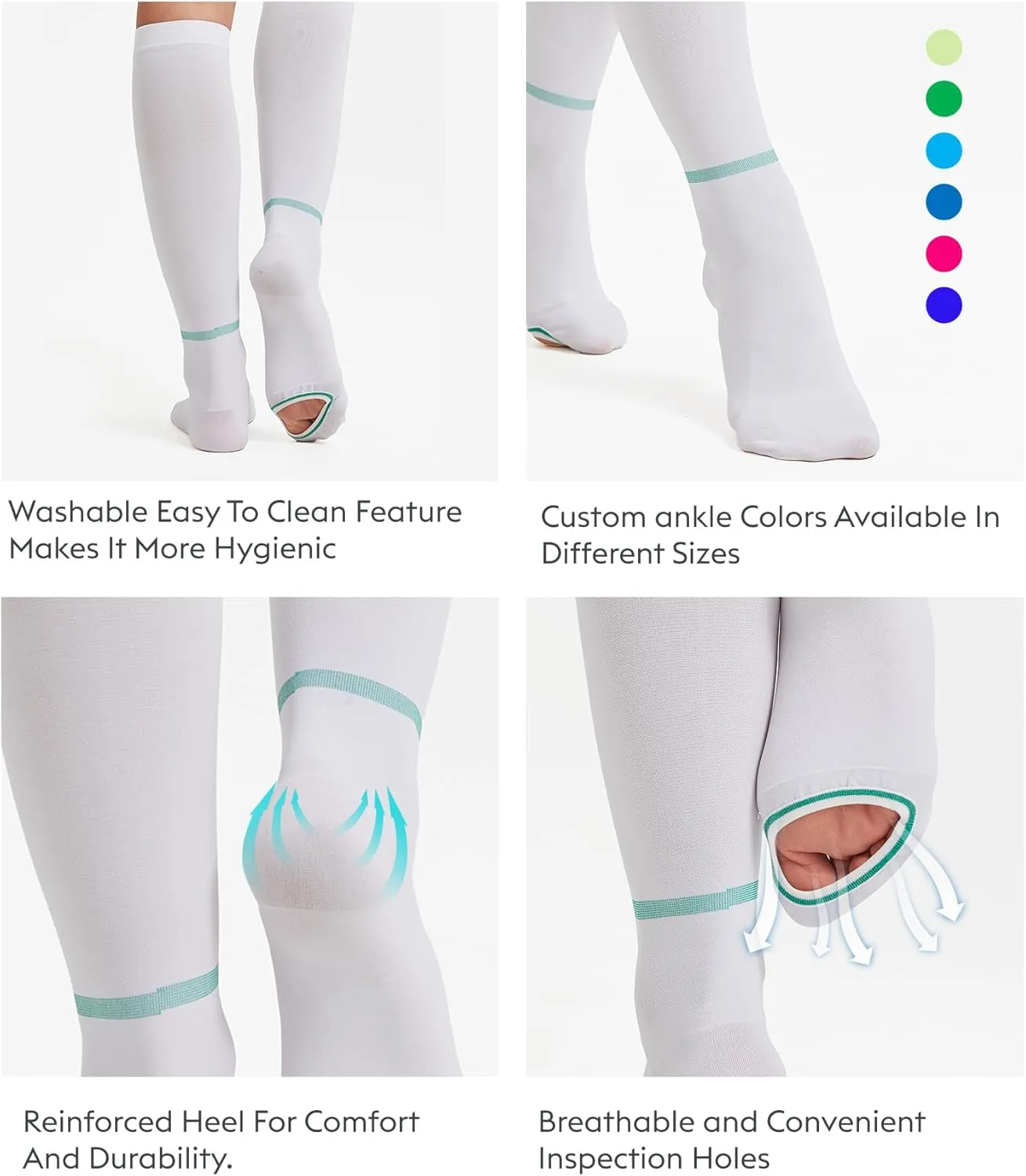 MGANG Ted Hose Knee High Anti Embolism Compression Stockings for Women & Men, Surgical Compression Stockings, 15-20 mmHg Compression TED Hose Socks with Inspect Toe Hole, 1 Pair, White L
