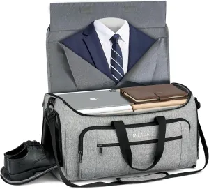 MILADA Garment Bag for Travel Suit Bag Travel Large Duffel Bag 2 in 1 Hanging Carry on Luggage Bag Foldable Travel Bag with Shoe Pouch for Men Women, Light Grey