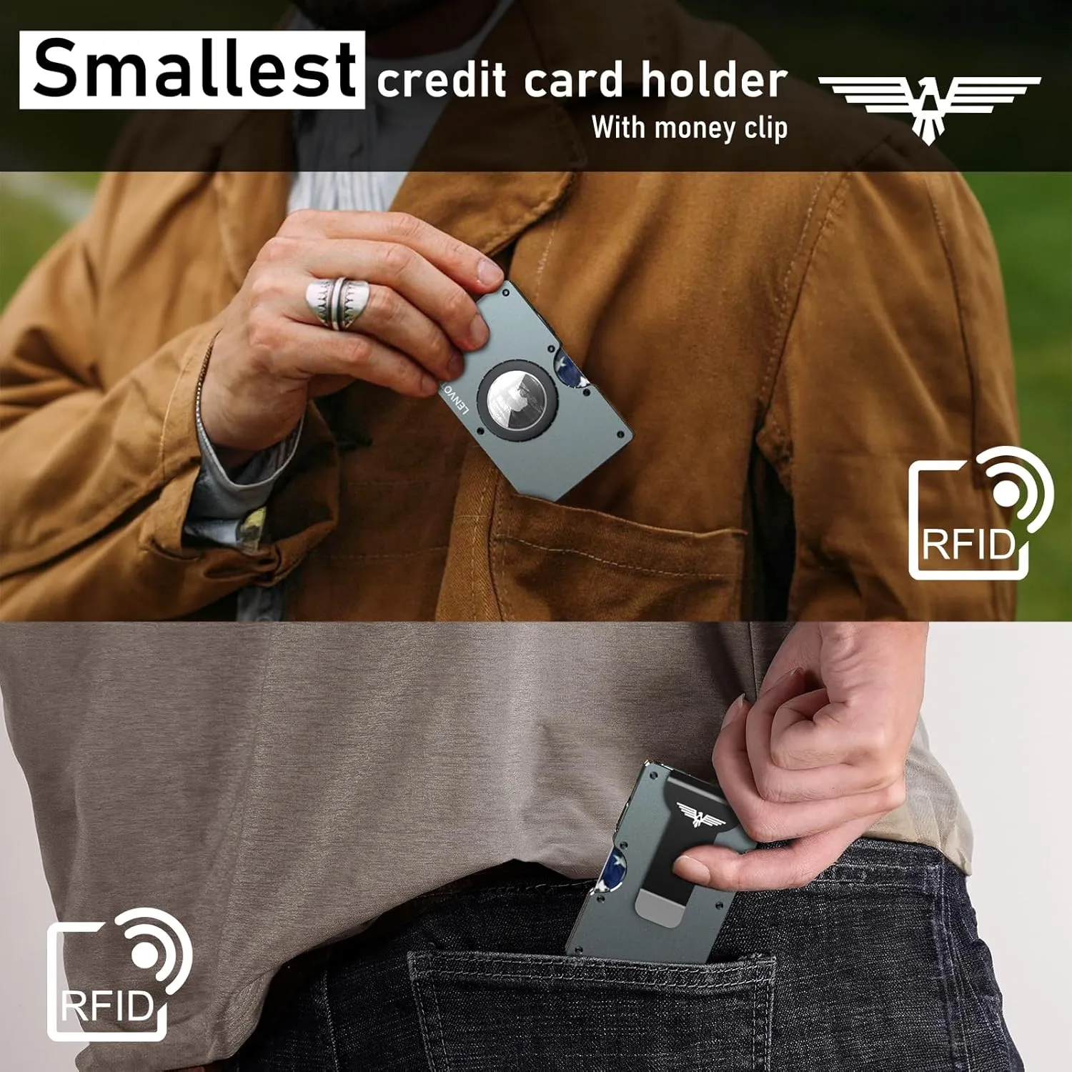 Minimalist Wallet for Men, Metal Wallet with Money Clip, Slim Compact Wallet, RFID Blocking Card Holder, Metal Aluminum Credit Card Holder, Holds up to 20 Cards
