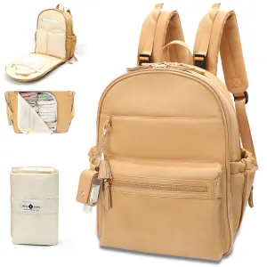 miss fong Diaper Bag Backpack Leather Diaper Bag, Baby Diaper Bag for Baby, 16 Pockets Diaper Bag Organizer with Hand Sanitizer Holder, Changing Pad, 2 Insulated Pockets(Peanut)