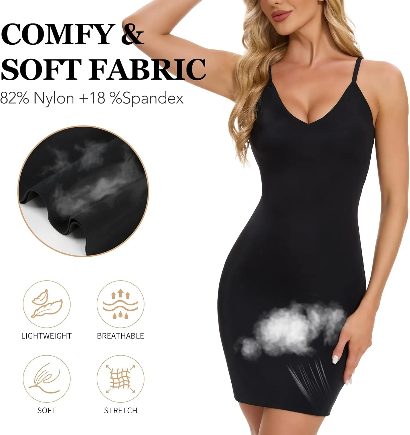 MISS MOLY Shapewear Dress Slip for Women Full Slip Tummy Control Body Shaper Seamless Cami Dress with Adjustable Strap